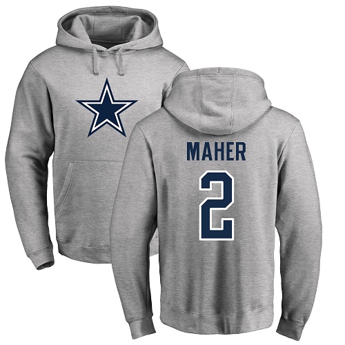 Men Dallas Cowboys Ash Brett Maher Name and Number Logo 2 Pullover NFL Hoodie Sweatshirts